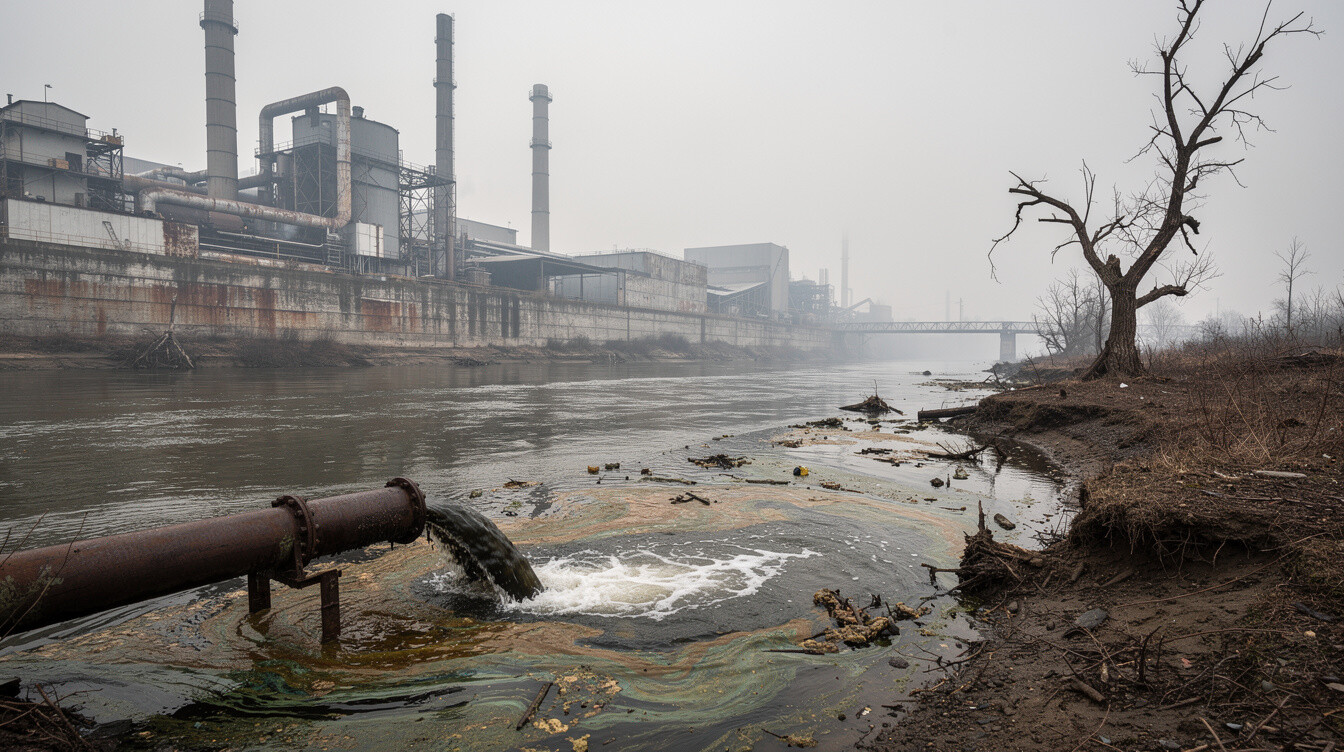 factory discharging waste into river