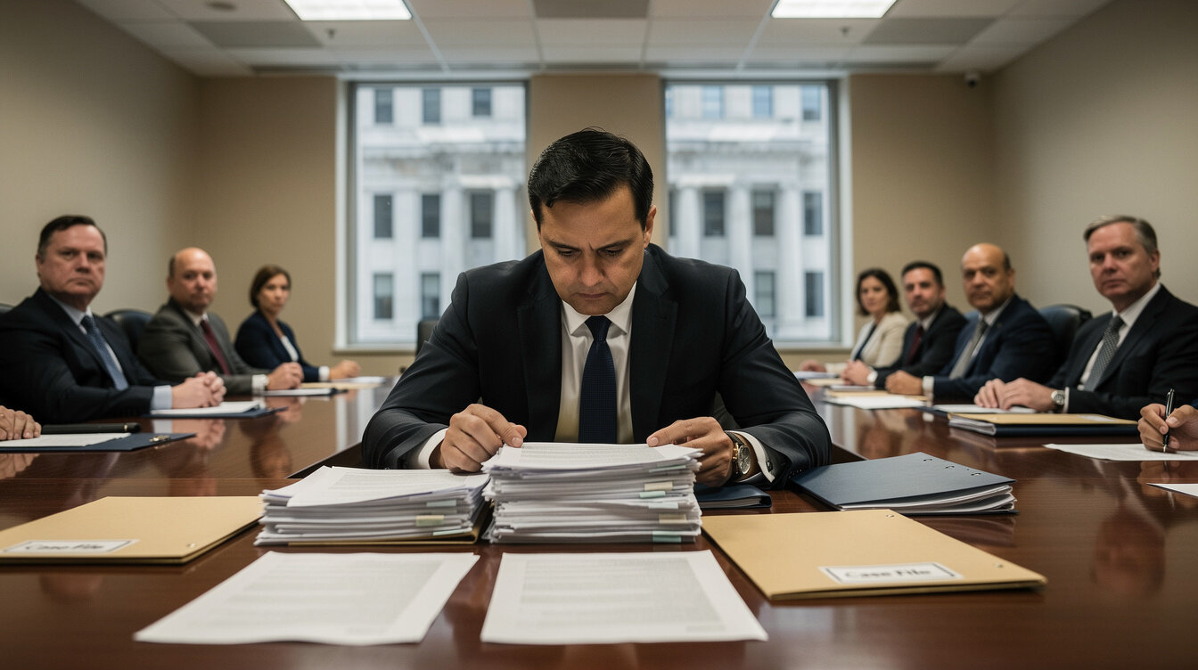 investigator examining documents