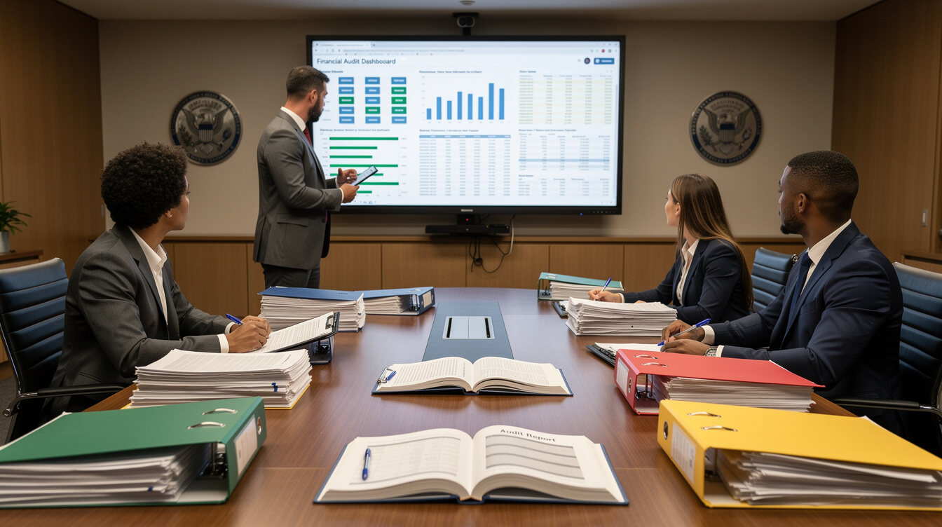 team analyzing data on screen
