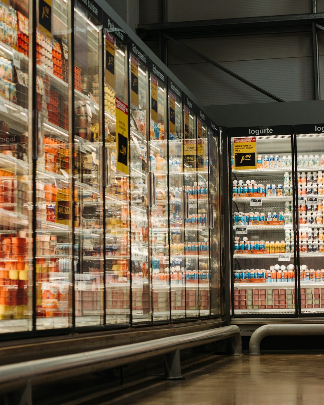 supermarket shelves with products